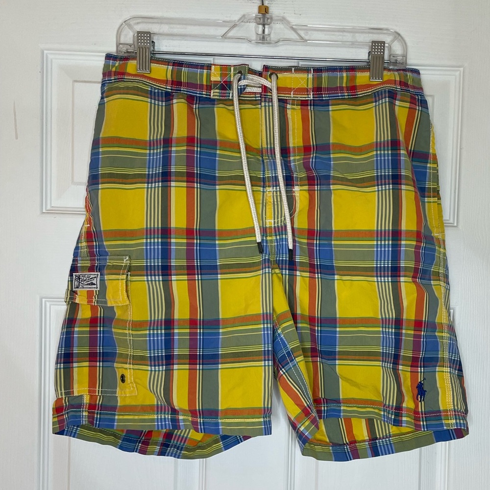 Ralph Lauren POLO yellow plaid swim trunks - Small